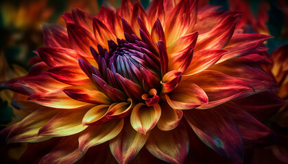 Vibrant dahlia blossom symbolizes romance and growth in nature generated by AI