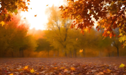 Beautiful autumn landscape with colorful foliage in the park. Falling leaves natural background