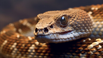 Obraz premium Large viper in nature, close up of dangerous snake fangs generated by AI