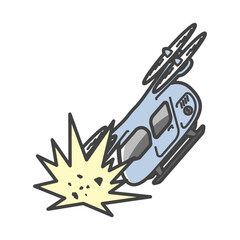 eVTOL(空飛ぶクルマ)・マルチローター型のEV電気航空機のイラスト・衝突事故