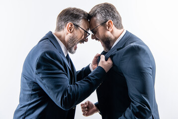 businessmen having conflict fight in business. fighting between boss and employee. business fight....