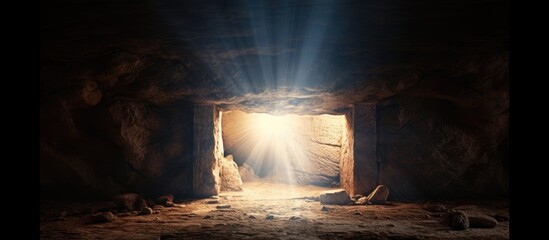 Naklejka premium Jesus tomb emitting light from the entrance