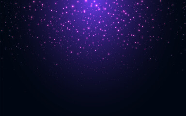 Glitter background. Magic sparks with soft light. Christmas particles effect. Color dust on dark backdrop. Abstract shiny elements. Luxury falling stardust. Vector illustration