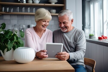 Senior couple using a smart home system.