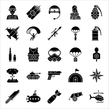 WAR Icon Set, Vector Editable Line Icons, Military Equipment, vector illustration on white background