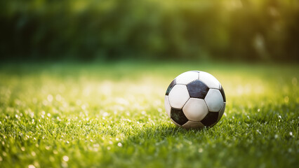 Fototapeta premium Vibrant Soccer Ball on Green Grass with Copy Space