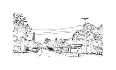 Obraz premium Building view with landmark of Siesta Key is a barrier island in Florida. Hand drawn sketch illustration in vector.