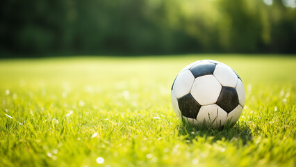 Obraz premium Vibrant Soccer Ball on Green Grass with Copy Space