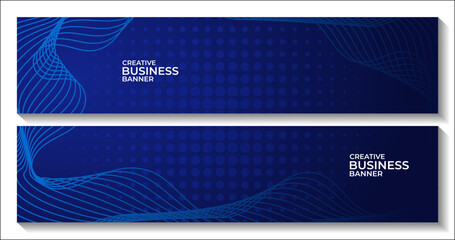set of banners. modern dark blue background with lines and dots
