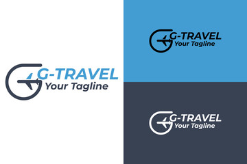 Alfa Travel logo and letter g. Aviation agency design. Vector illustration
