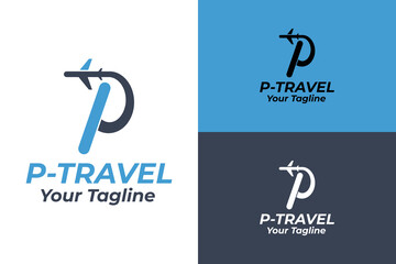 Alfa Travel logo and letter p. Aviation agency design. Vector illustration - obrazy, fototapety, plakaty