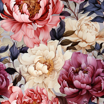 Seamless pattern colorfull Peony flower  , Watercolor design