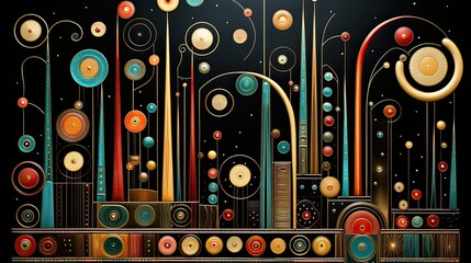 AI-generated illustration of gizmos and thingamajigs in primary colors. MidJourney.