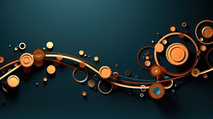 AI-generated abstract illustration of an S-curve of colorful gears, gizmos, lines and connectors, on a green background.