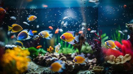 Obraz na płótnie Canvas きれいな水槽の中のたくさんの熱帯魚