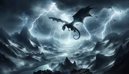 嵐を駆けるドラゴン - obrazy, fototapety, plakaty