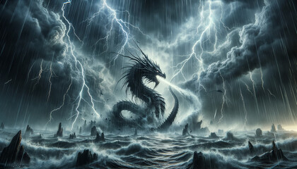 嵐を呼ぶドラゴン - obrazy, fototapety, plakaty