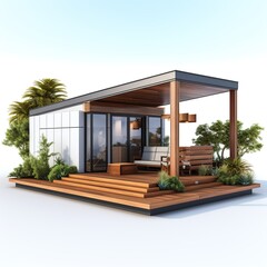 Modern wooden house with a garden on the roof, 3d rendering, Ai Generated