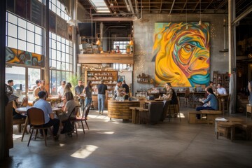 Urban warehouse district turned hipster haven with breweries and art studios. - obrazy, fototapety, plakaty