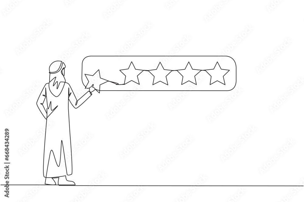 Aufkleber continuous one line drawing arabian man standing holding 1 star and want to make it 5 star array. sa