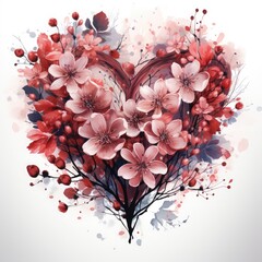 Romantic floral background with pink flowers in heart shape. Vector illustration.