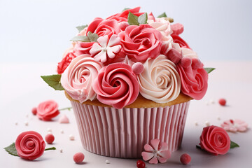 sweet cupcake decorated with roses