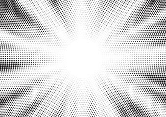 Halftone gradient sun rays pattern. abstract halftone vector dots background. monochrome dots pattern. pop art, comic small dots. star rays halftone poster. shine, explosion. sunrise rays background.	