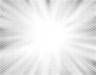 Halftone gradient sun rays pattern. abstract halftone vector dots background. monochrome dots pattern. pop art, comic small dots. star rays halftone poster. shine, explosion. sunrise rays background.	