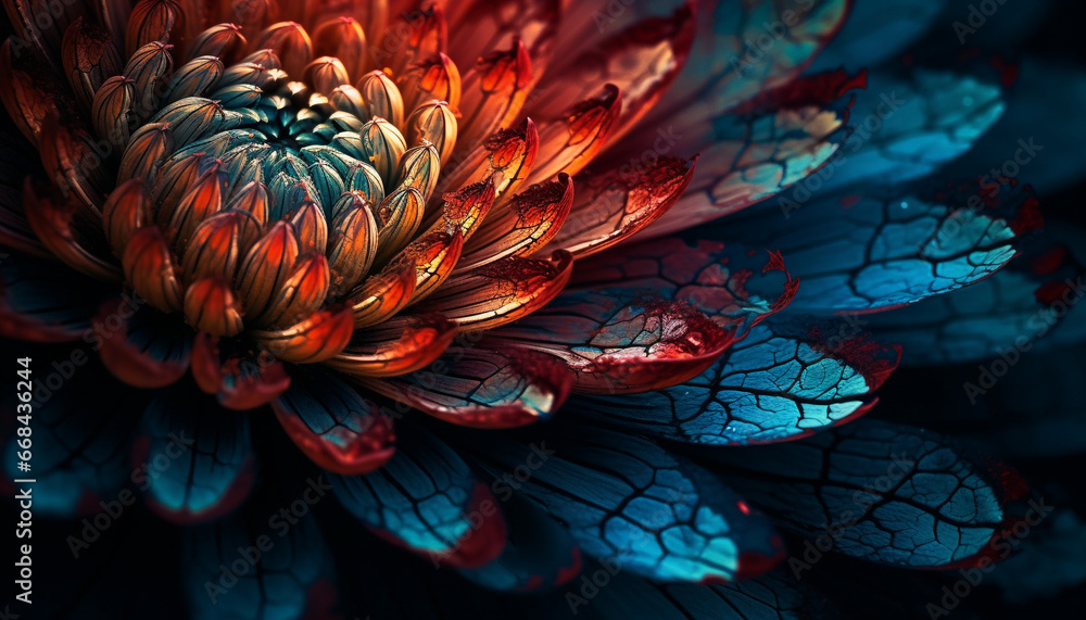 Aufkleber vibrant colored floral pattern with abstract fractal shapes and symmetry generated by ai