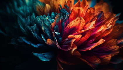 Vibrant colored flower head, a celebration of beauty in nature generated by AI
