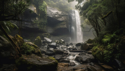 Naklejka na ściany i meble Tranquil scene of flowing water in tropical rainforest heaven generated by AI