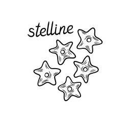 Pasta line concept. Stelline shape of macaroni. Traditional italian cuisine and kitchen. Homemade traditional eating. Linear flat vector illustration isolated on white background