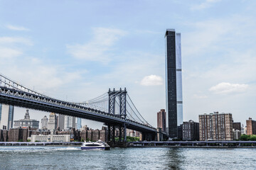 Fototapeta na wymiar New York City, USA - May 12, 2023: manhattan bridge in new york. architecture of historic bridge in manhattan