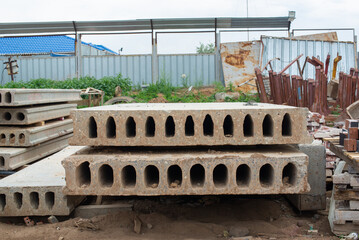 A lot of floor slabs are on the construction site of the house. High quality photo