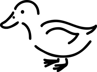 ゆるいアヒルの線画のイラスト