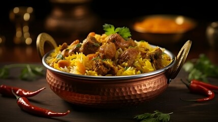 indian meat biryani, Spicy mutton biryani food photography