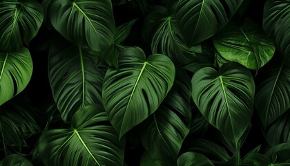 tropical leaves background top view, closeup nature view of green leaves background. Generative AI