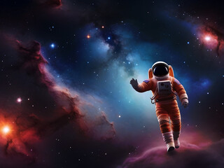 Naklejka premium The Astronaut walking alone at the outer space. Space exploration