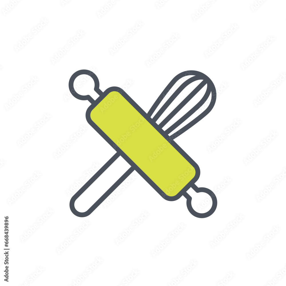 Poster vector sign of the rolling pin whisk symbol isolated on a white background. icon color editable.