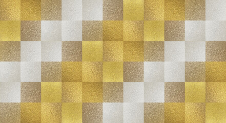 金と銀のラメ入り和紙　四角いパッチワーク風背景素材