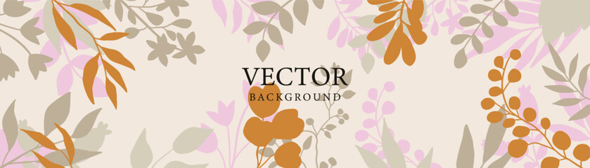 Natural rectangular template with autumn leaves and geometric shapes. Editable vector background for social media posts, sale, greeting cards, invitations, mobile apps, banners and web ads