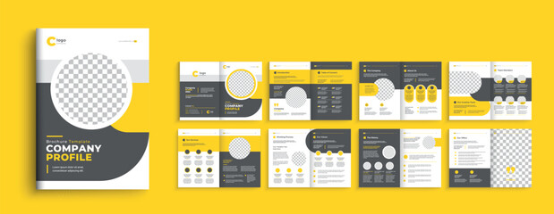 Company profile brochure template layout design, Corporate modern yellow colour shape template design.