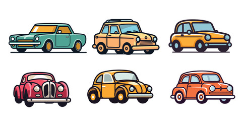 Set of retro car icons. Vector illustration in flat design style.