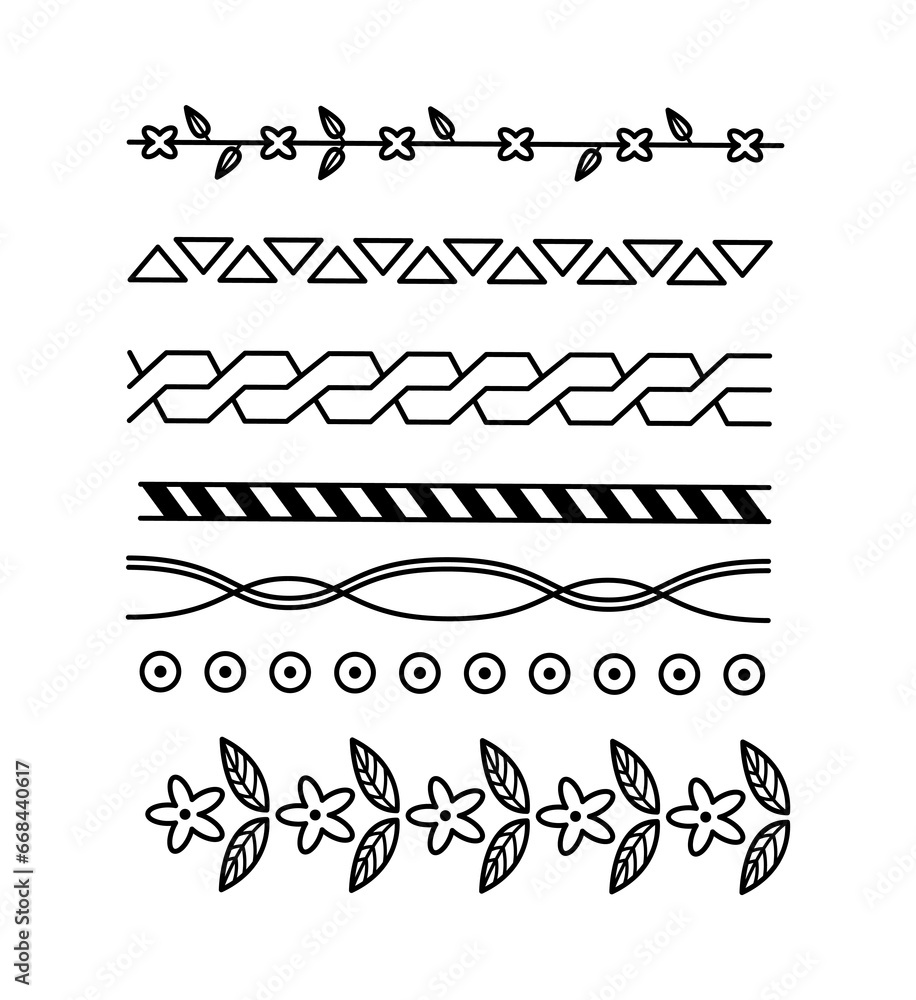 Poster set borders for decoration. lines and curves ornament. dividers and vignettes for books. typography 