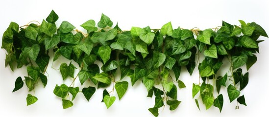 Green leaves of a Javanese treebine or Grape ivy plant hanging on a white background with clipping path - obrazy, fototapety, plakaty
