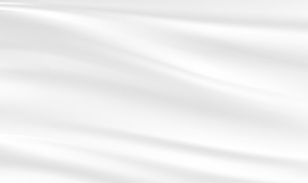 Abstract White Satin Silky Cloth Smooth Texture Background. Smooth elegant white fabric cloth background with waves and drapery. Beautiful white silver fabric silk. Luxurious background. Vector EPS10.