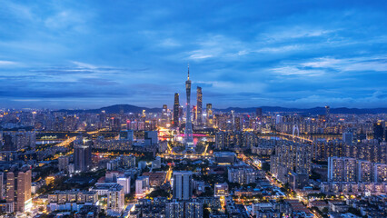 Aerial photography of modern architectural landscapes at night in Guangzhou, China