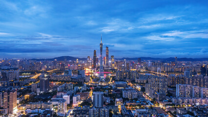 Obraz premium Aerial photography of modern architectural landscapes at night in Guangzhou, China