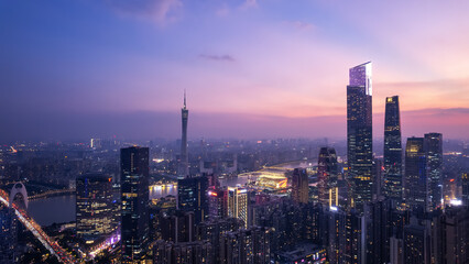 Fototapeta na wymiar Aerial photography of modern architectural landscapes at night in Guangzhou, China