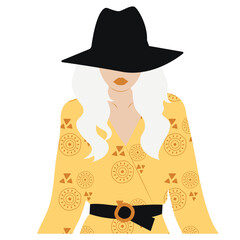 Black Fedora Hat Woman In Yellow Dress | Fashion Silhouette